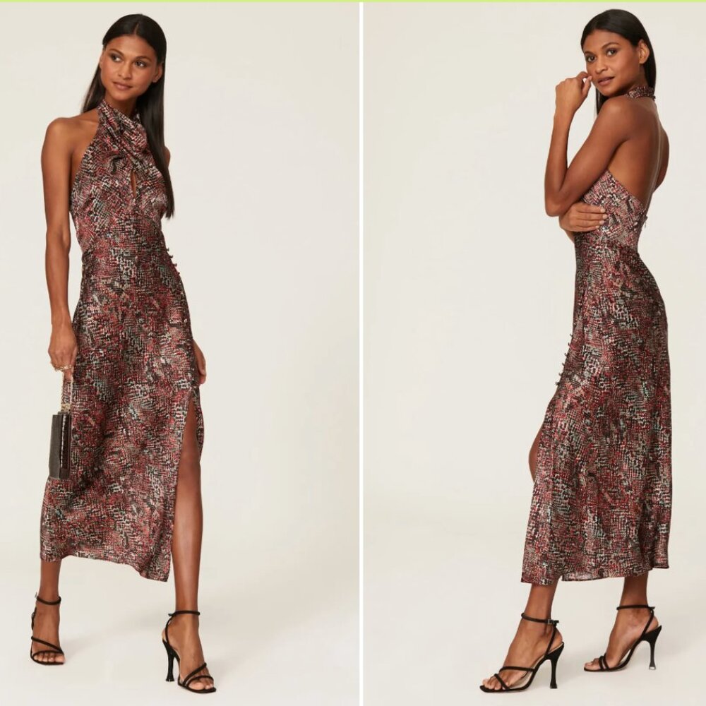 100% SILK Snake Print halter Dress